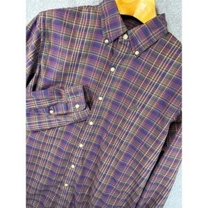 Ralph Lauren Classic Fit Plaid Button D Shirt Mens L Long Sleeve Cotton Academia